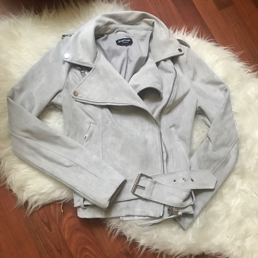 Bebe Grey Suede Moto Jacket {XS}